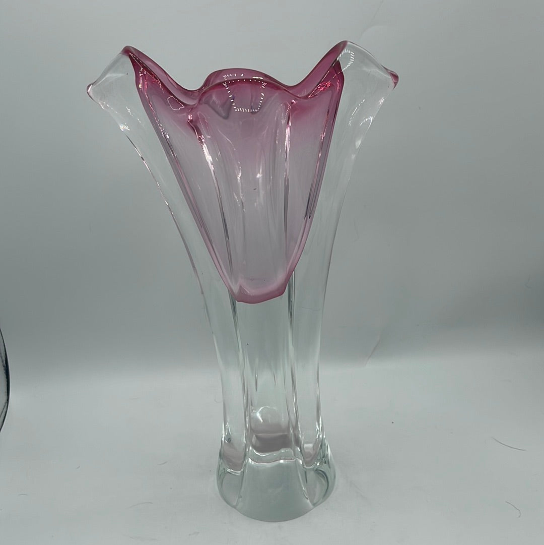 Art Glass Clear with Pink Vase