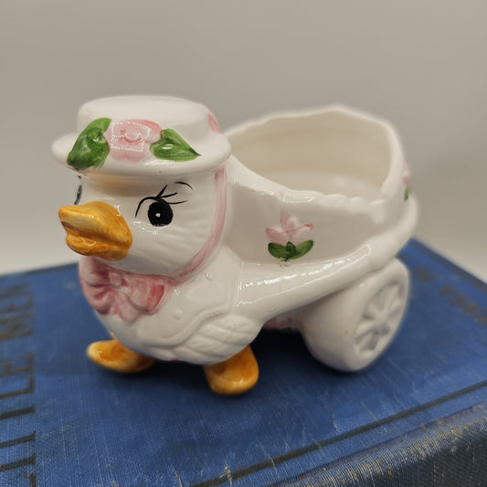 Vintage Duckling with Cart Candy Dish or Planter