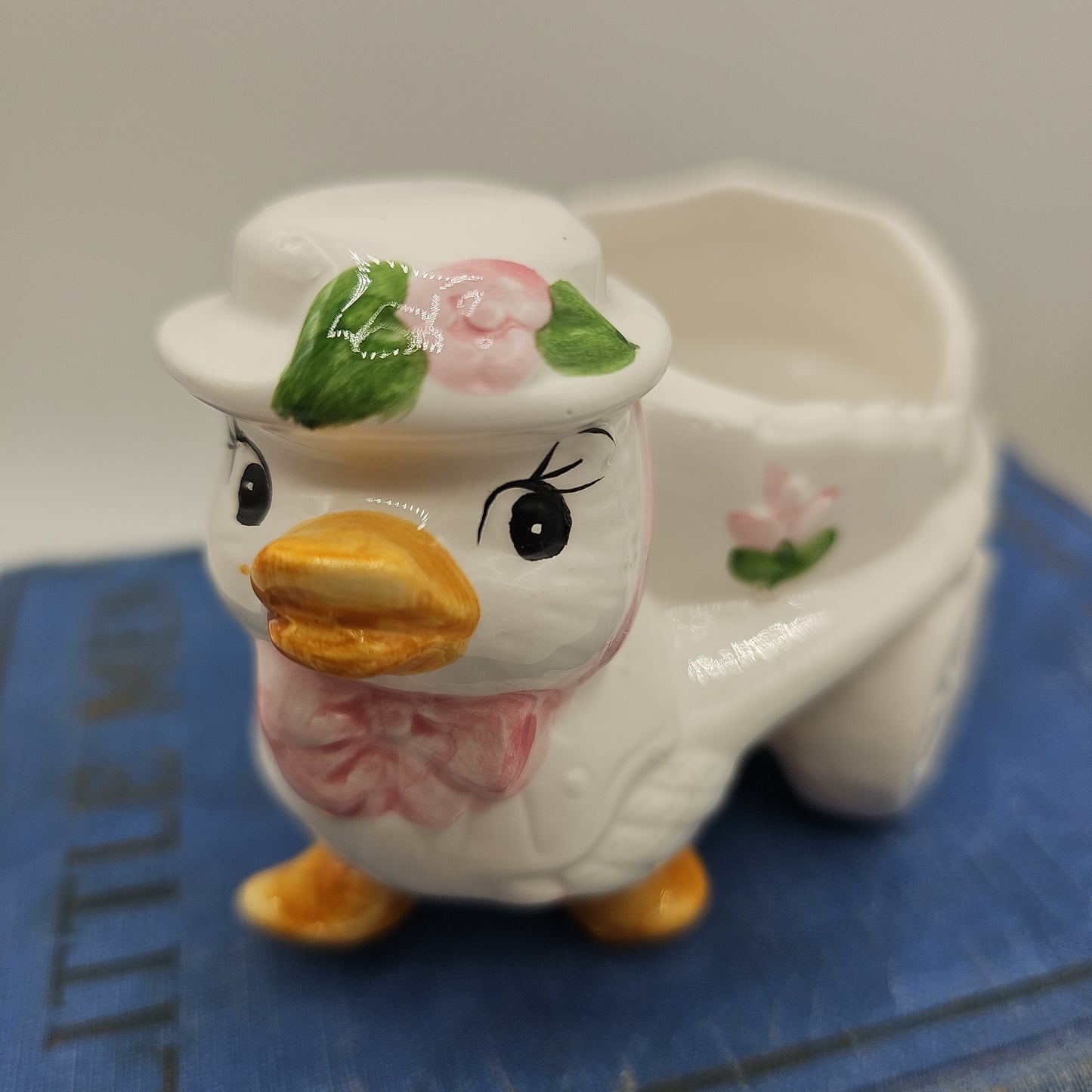 Vintage Duckling with Cart Candy Dish or Planter