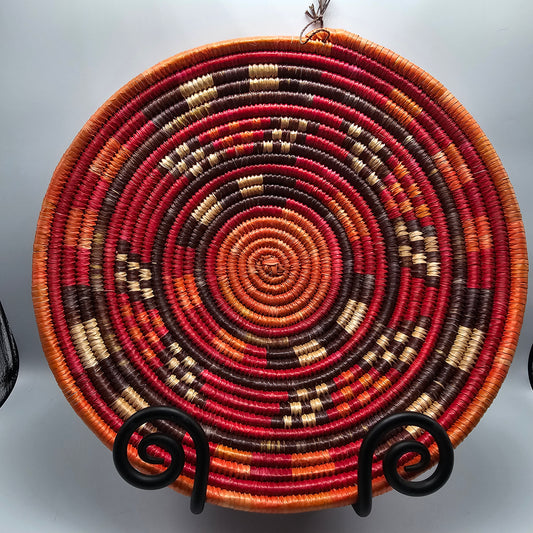 Vintage Hand Woven Basket in Multi Colored Tribal Design