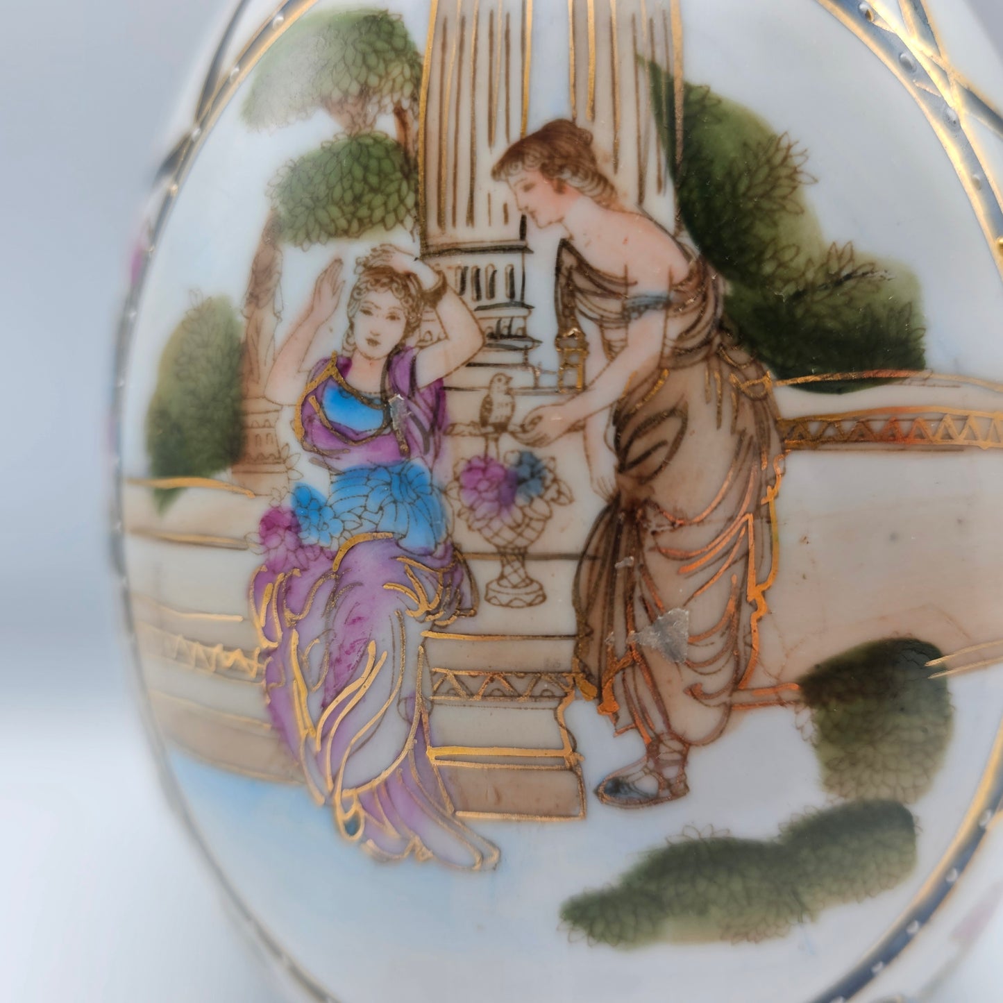Hand Painted Greek-themed Large Ceramic Egg