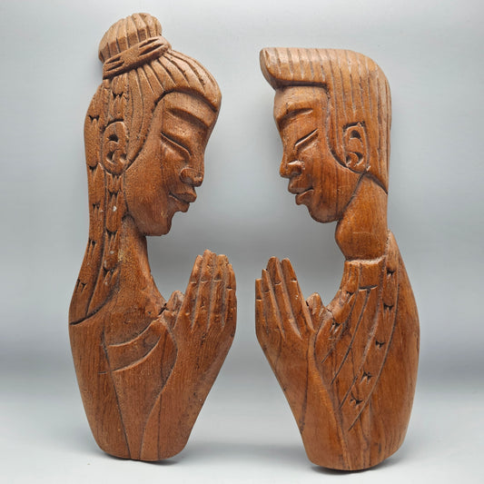 Vintage Asian Man and Woman Wooden Wall Decor