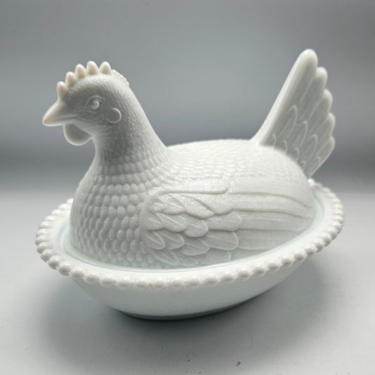 Vintage White Milk Glass Chicken on Nest