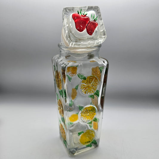 Vintage Glass Canister with Orange and Strawberry Decor