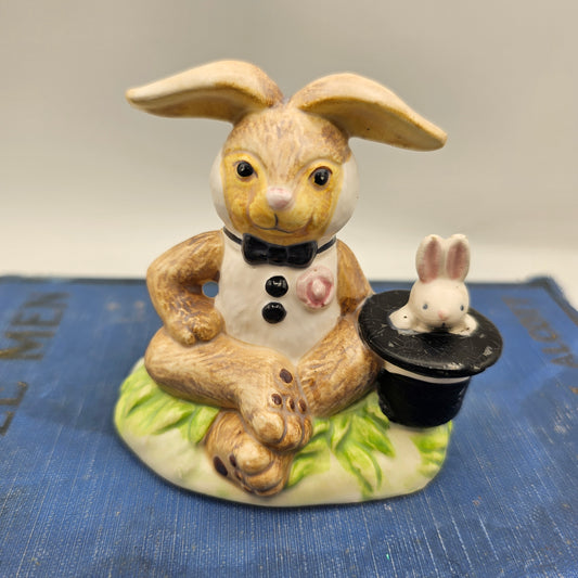 Bunny Magician with Rabbit in Hat Figurine