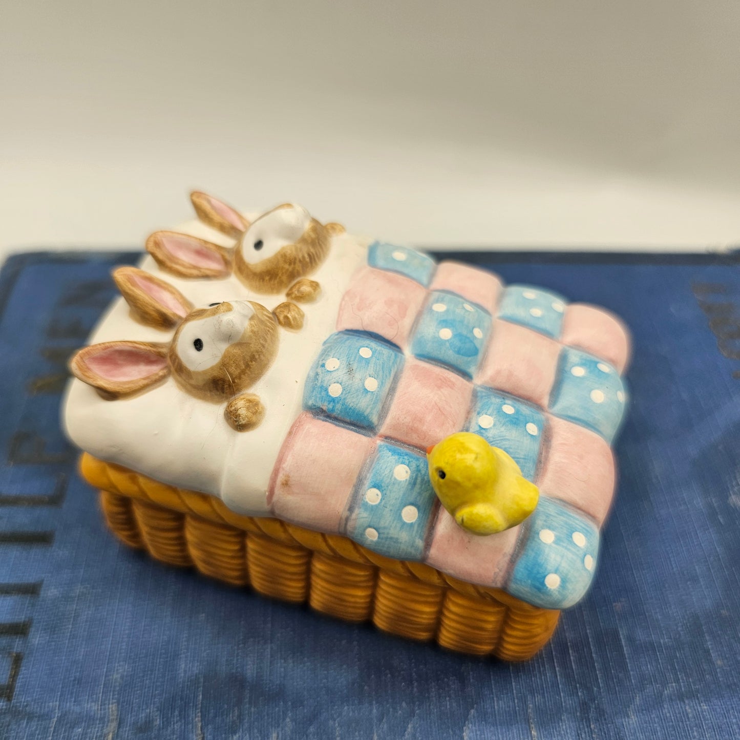 Bunnies in Bed Ceramic Lidded Trinket Box