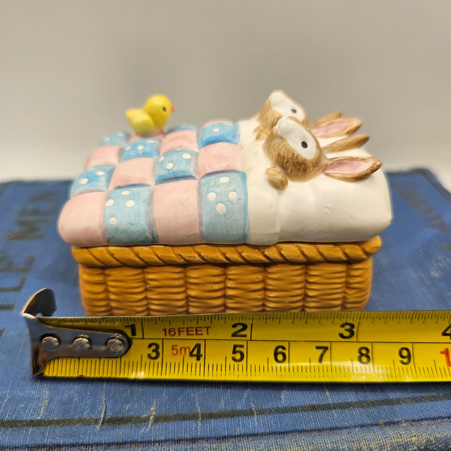 Bunnies in Bed Ceramic Lidded Trinket Box