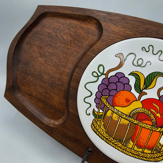 Vintage Wooden and Tile Cheese or Charcuterie Board with  Fruit Basket Design ~ Gail Craft Japan