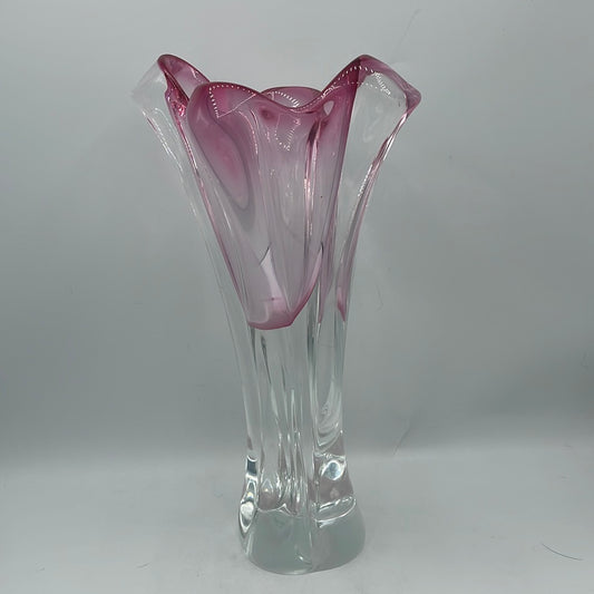 Art Glass Clear with Pink Vase