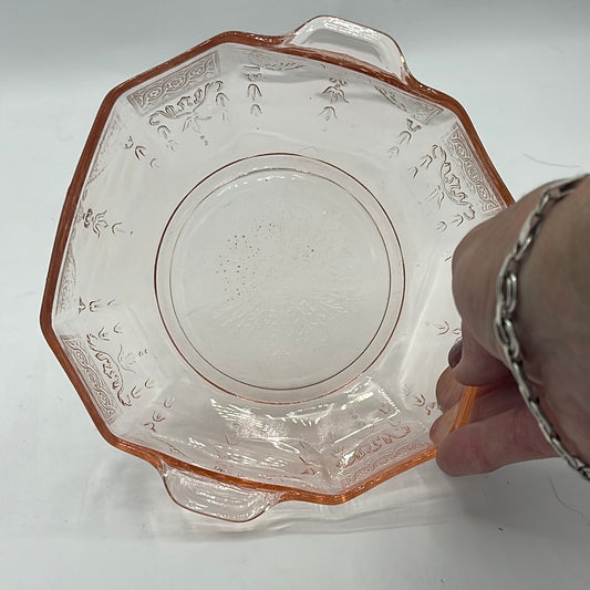 Pink Depression Glass Floral Bowl with Handles