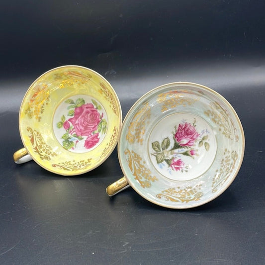 Vintage Blue and Yellow Tea Cups Set of 2