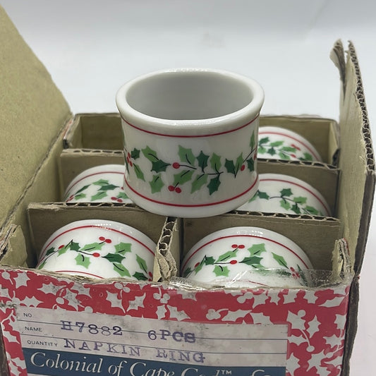 Colonial of Cape Cod Ceramic Christmas Napkin Rings -Set of 6