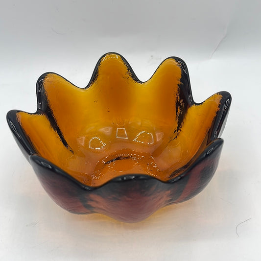 Blenko Amber Lotus Trinket Glass Bowl
