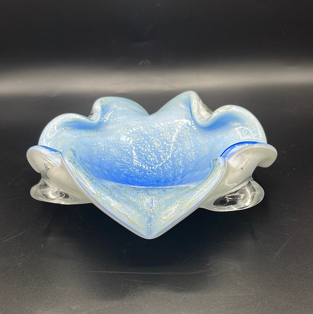 Murano Style Art Glass Ruffle Dish - Blue