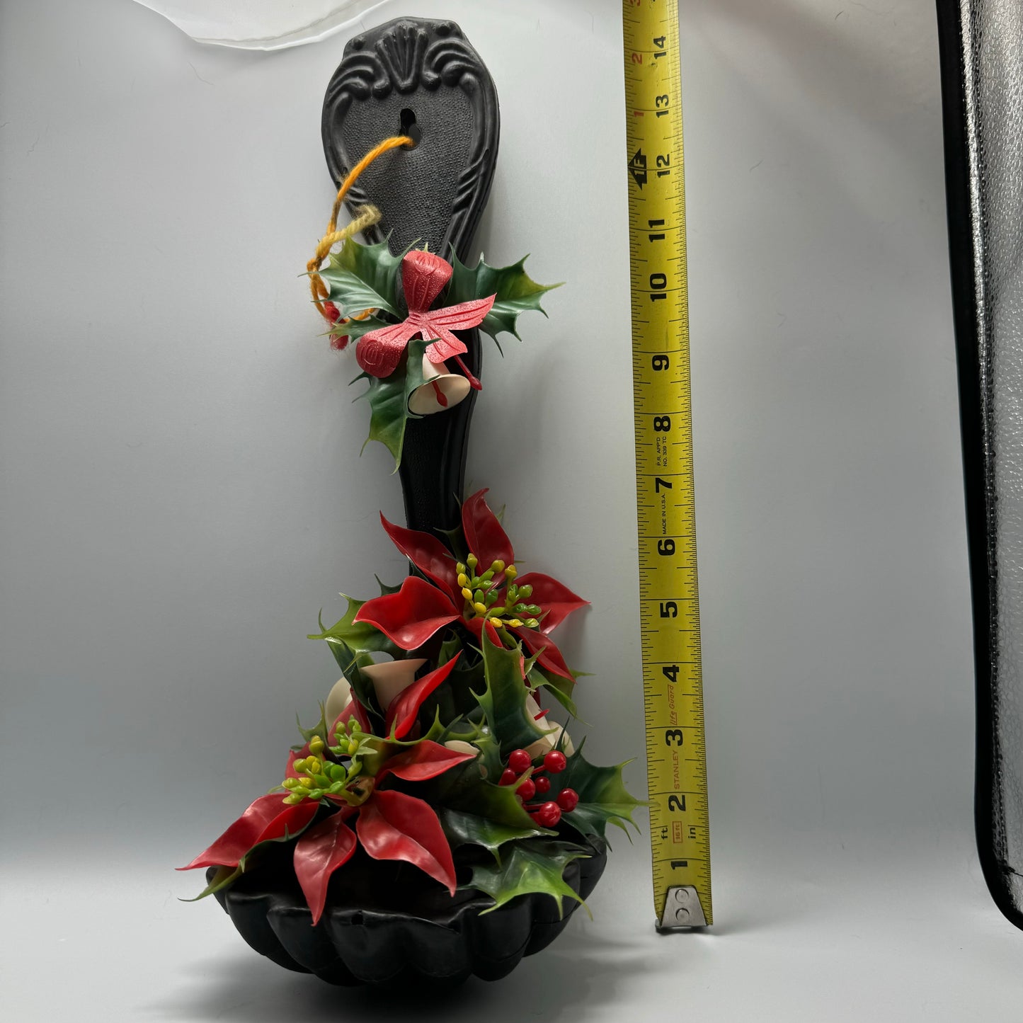Vintage Plastic Christmas Ladle with Poinsettias and Holly