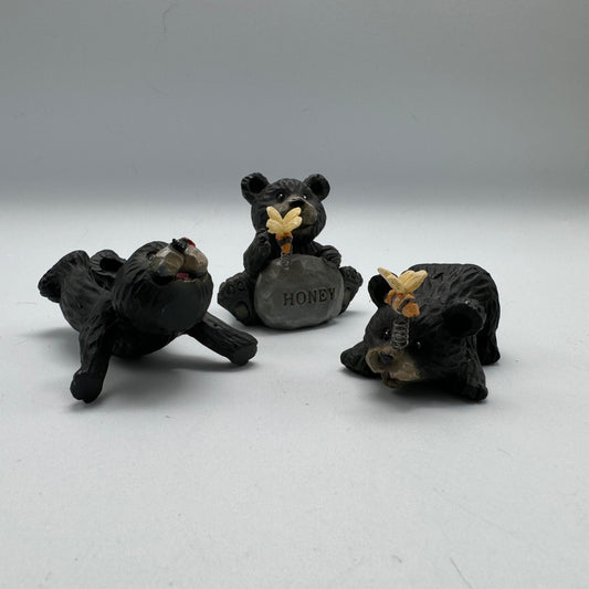 Set of 3 Resin Black Bears