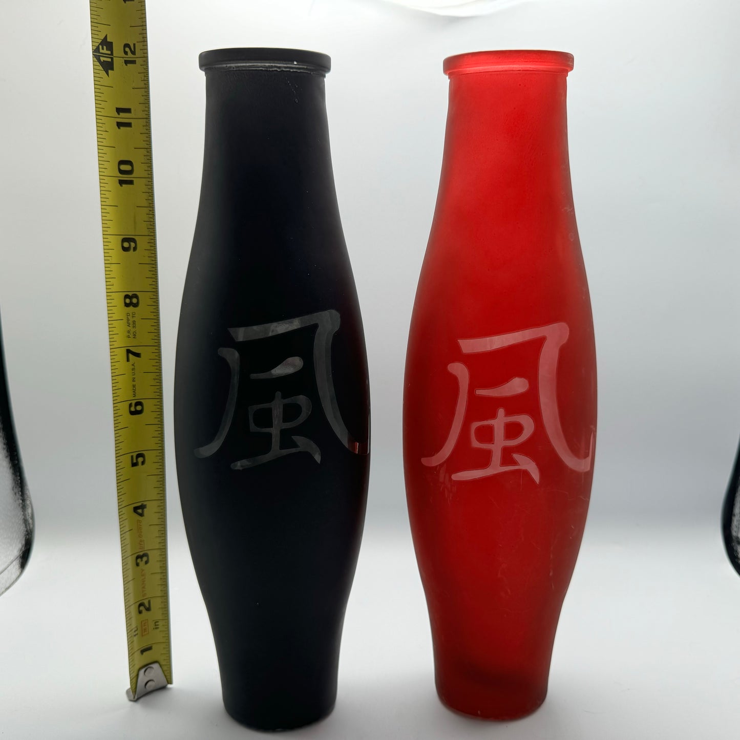 Vintage Black and Red Glass Vases With Asian Script