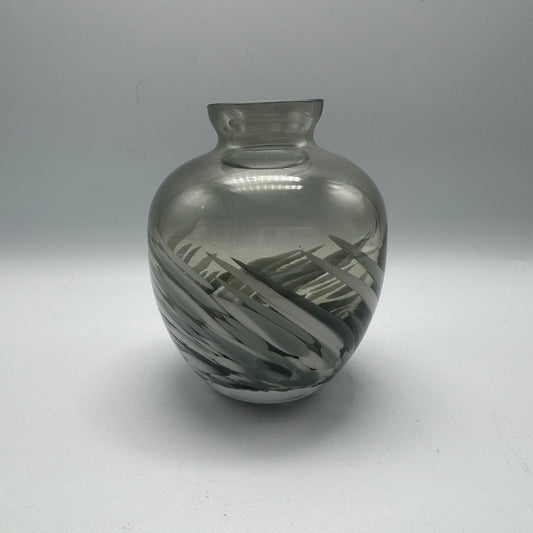 Smoky Grey Vase with White and Grey Swirls