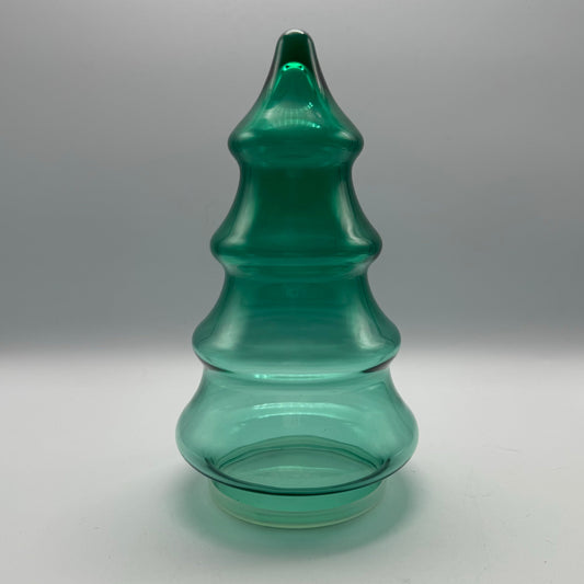 Vintage Green Glass Christmas Tree Canister