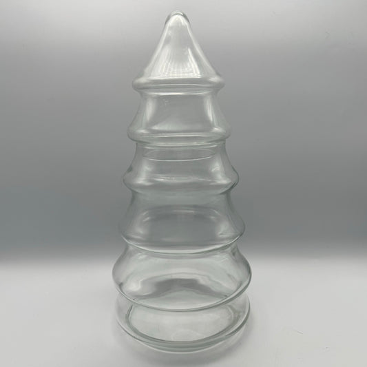 Vintage Large Clear Glass Christmas Tree Canister with Lid
