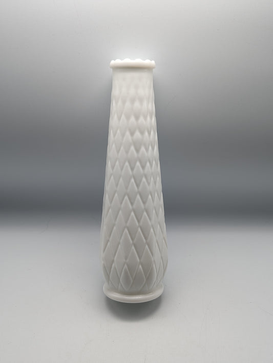Vintage Diamond Pattern Milk Glass Vase