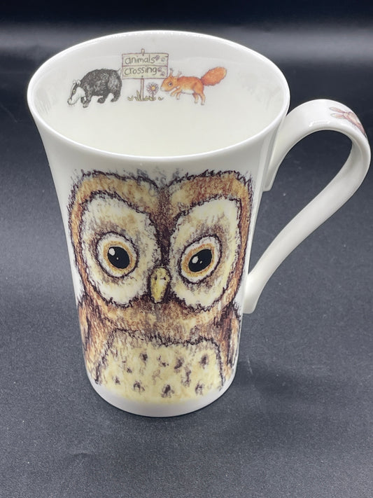 Animals Crossing by Roy Kirkham Bone China Mug with Rabbits and Owl Design