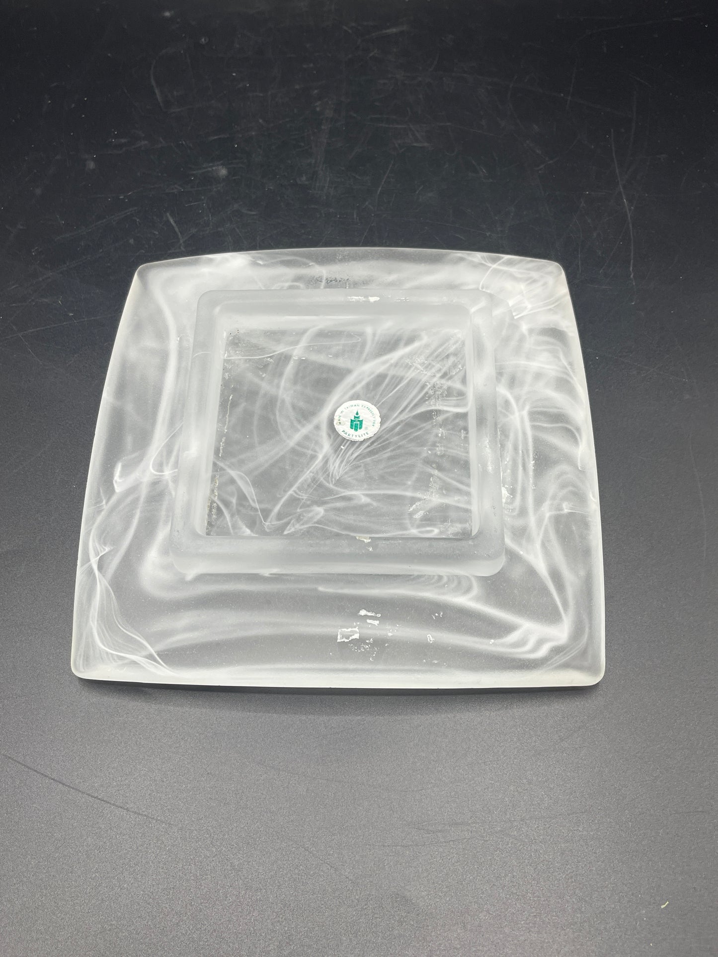 White Swirled Glass Candle Tray