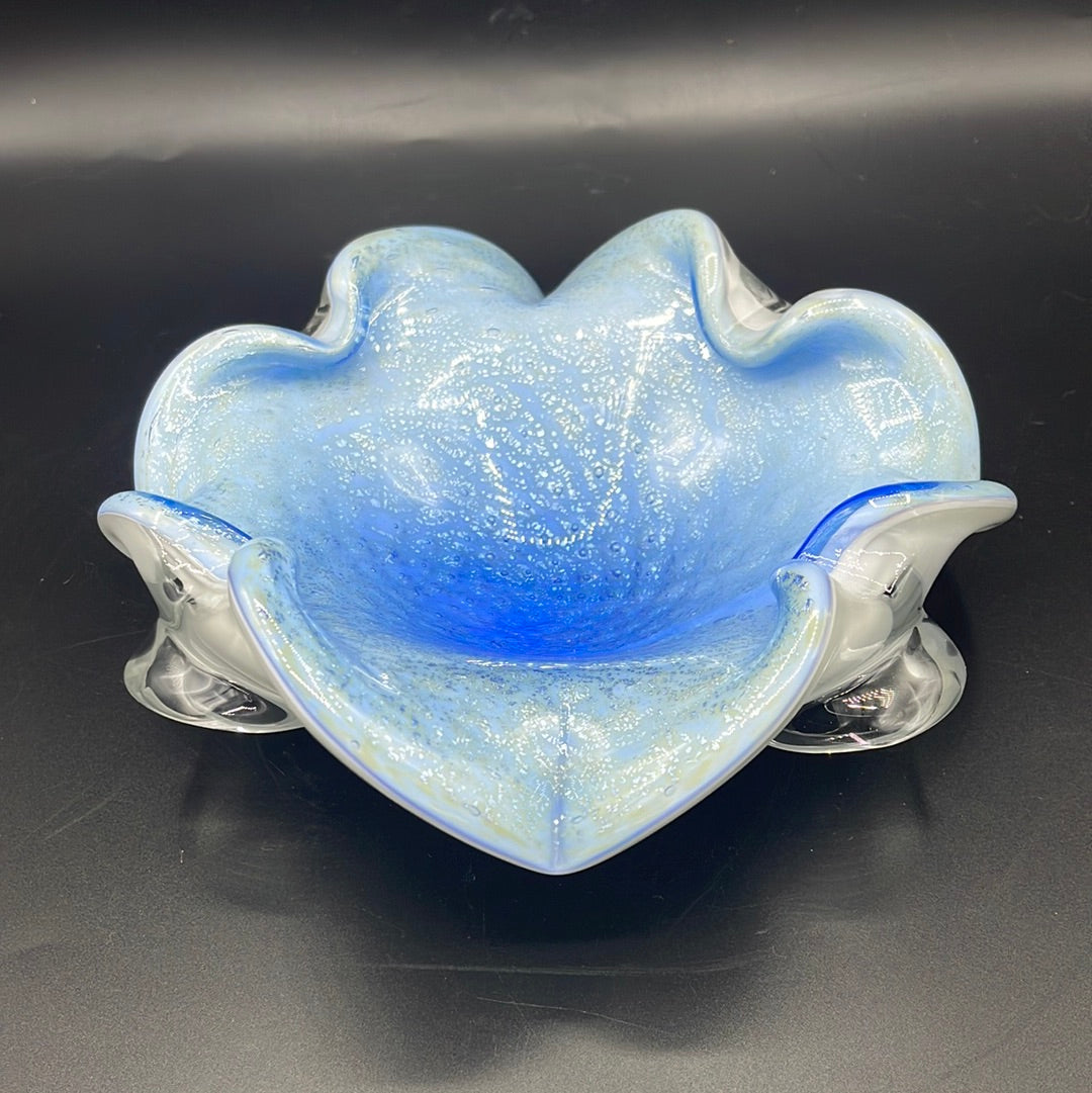 Murano Style Art Glass Ruffle Dish - Blue