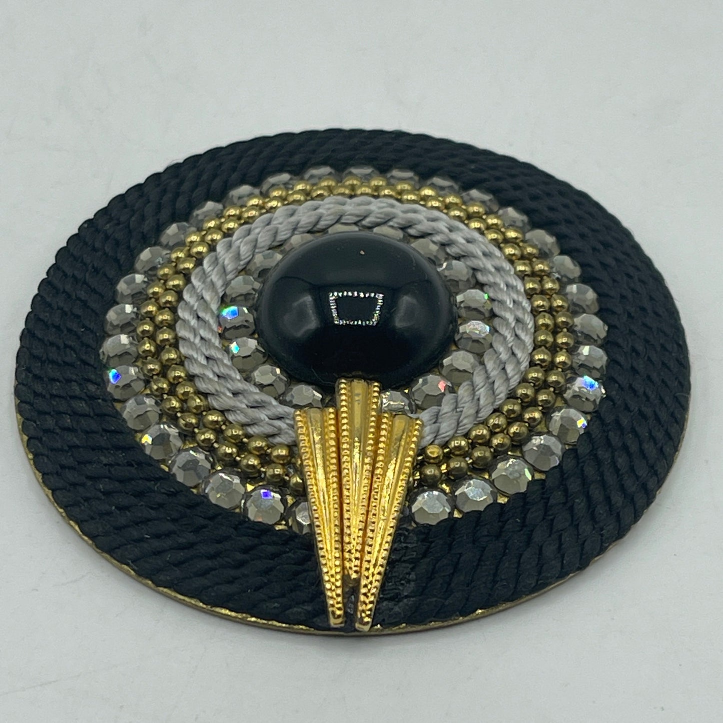 Vintage Belt Buckle - Charmant of Beverly Hills, California - Black and Gold with Crystals