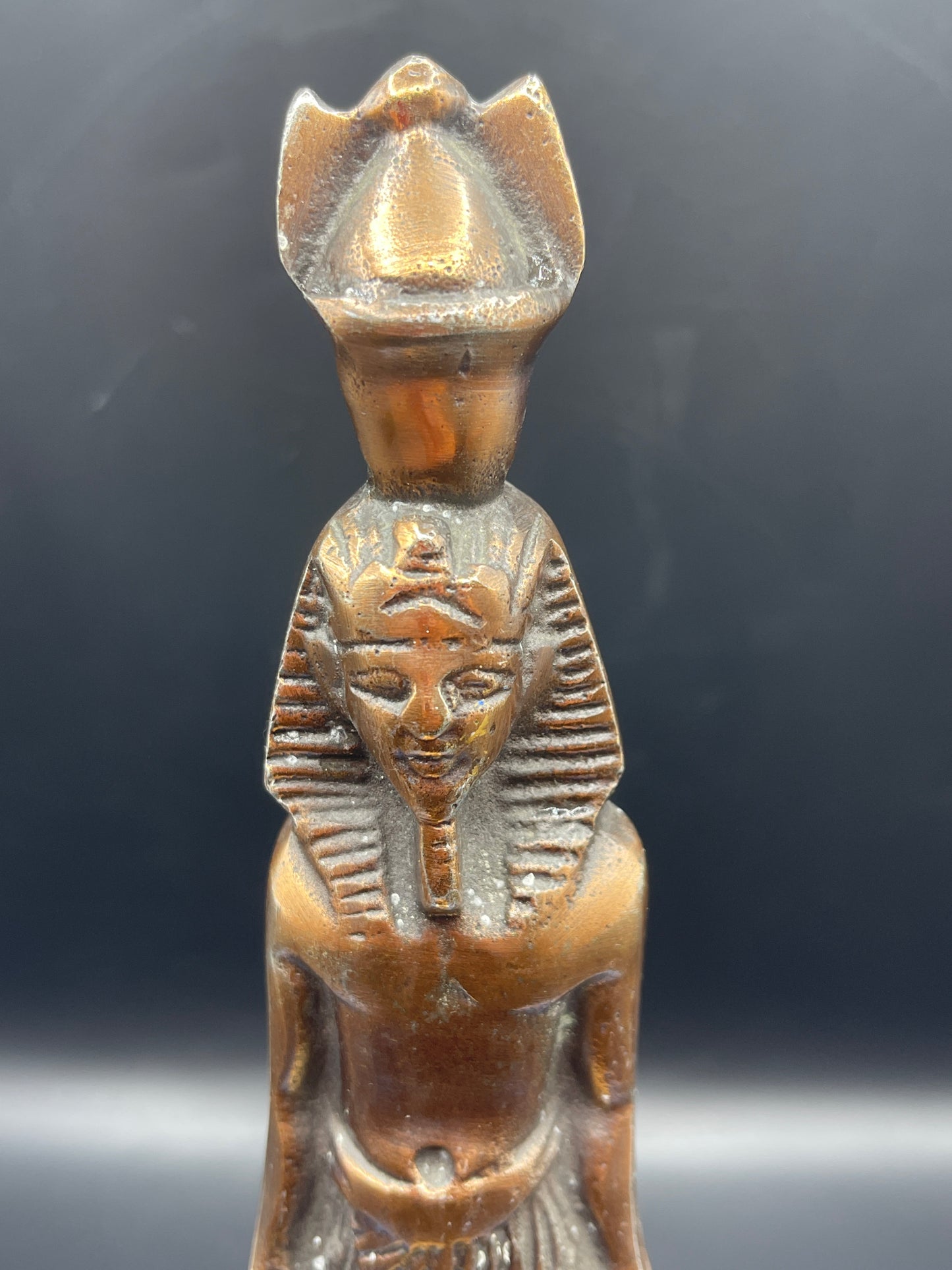 Bronze Finish Egyptian King Figurine on Stone Base