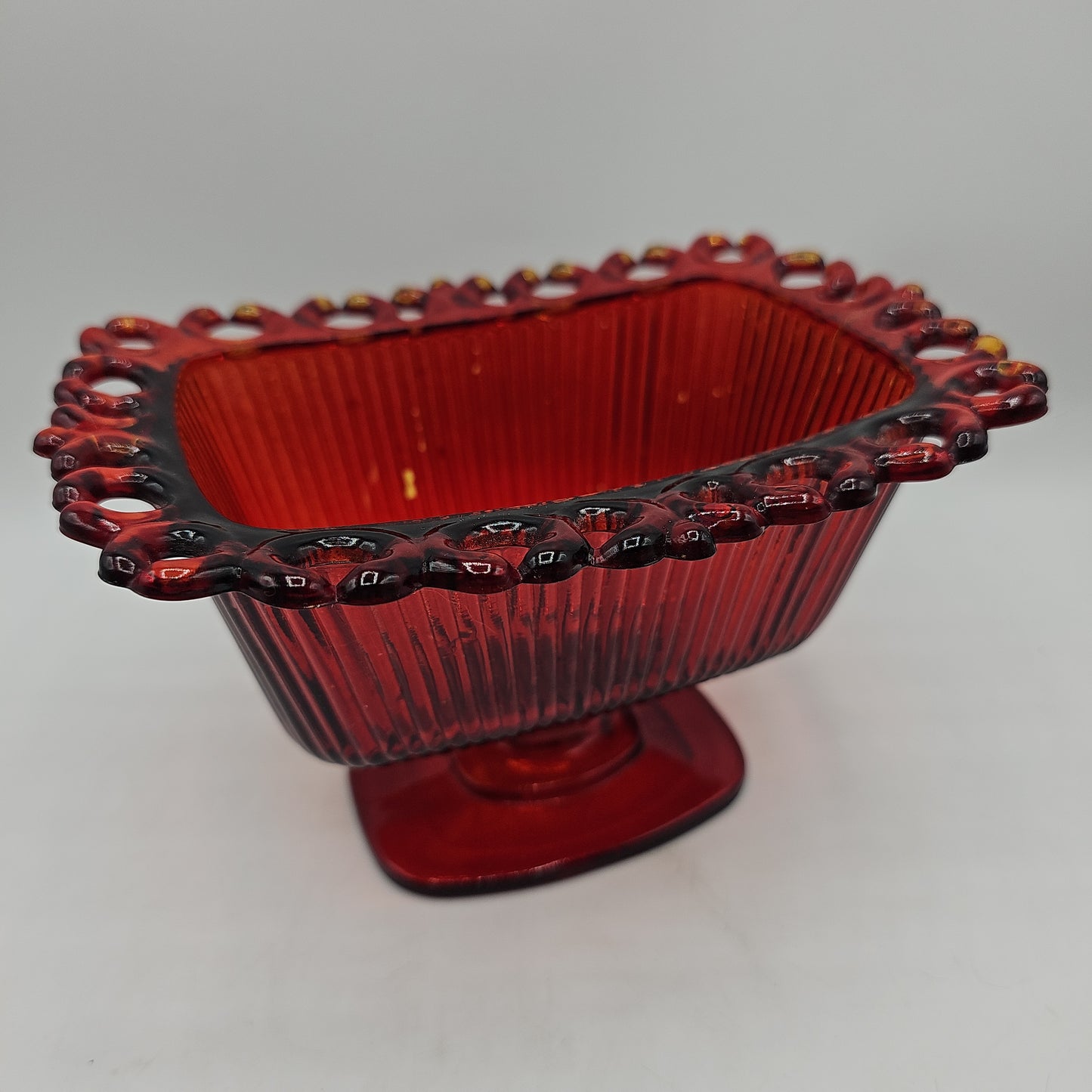 Vintage Red Flash Ribbed Lace Top Pedestal Dish