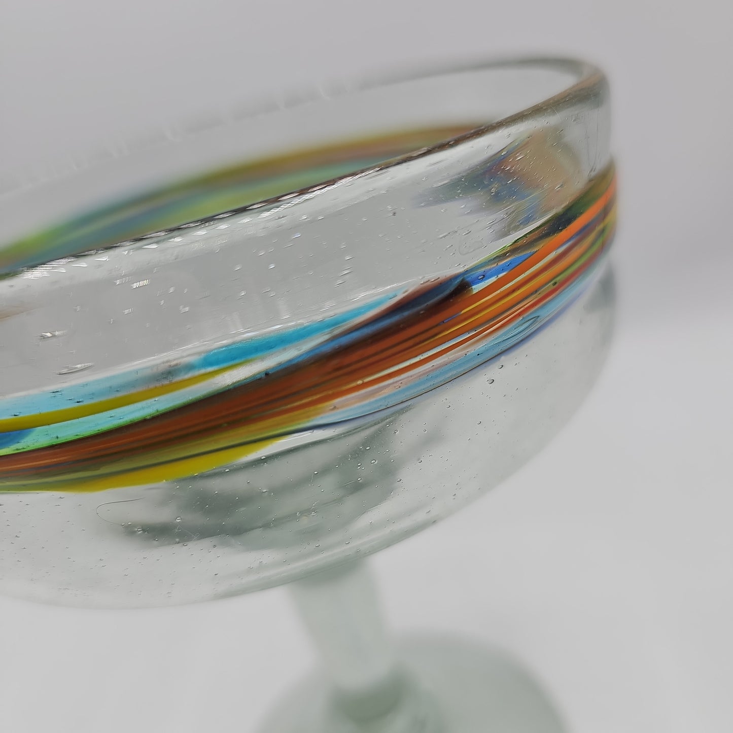 Art Glass Margarita Glass with Applied Rainbow Swirl