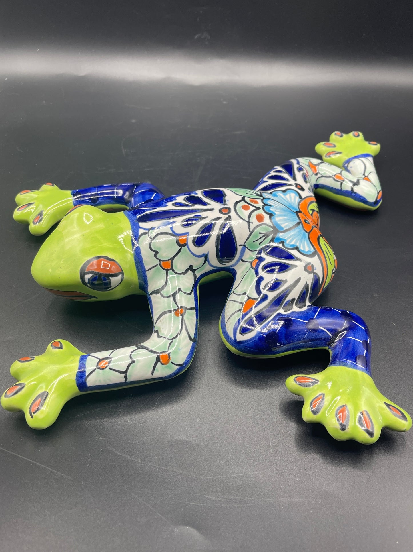 Mexican Tonala Pottery Blue and Green Wall Hanging Frog