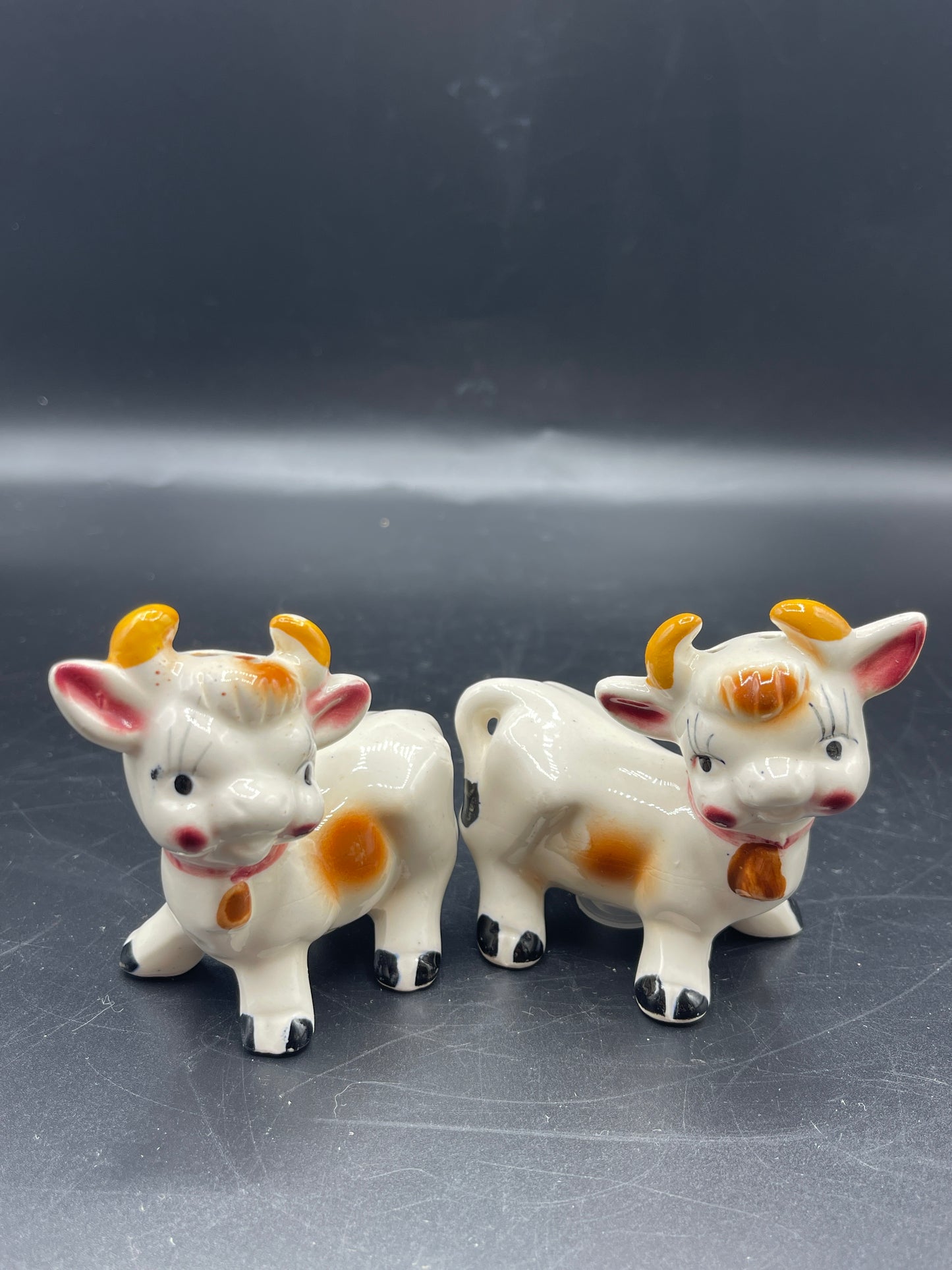 Vintage Ceramic Cow Creamer and Salt and Pepper Shaker Set