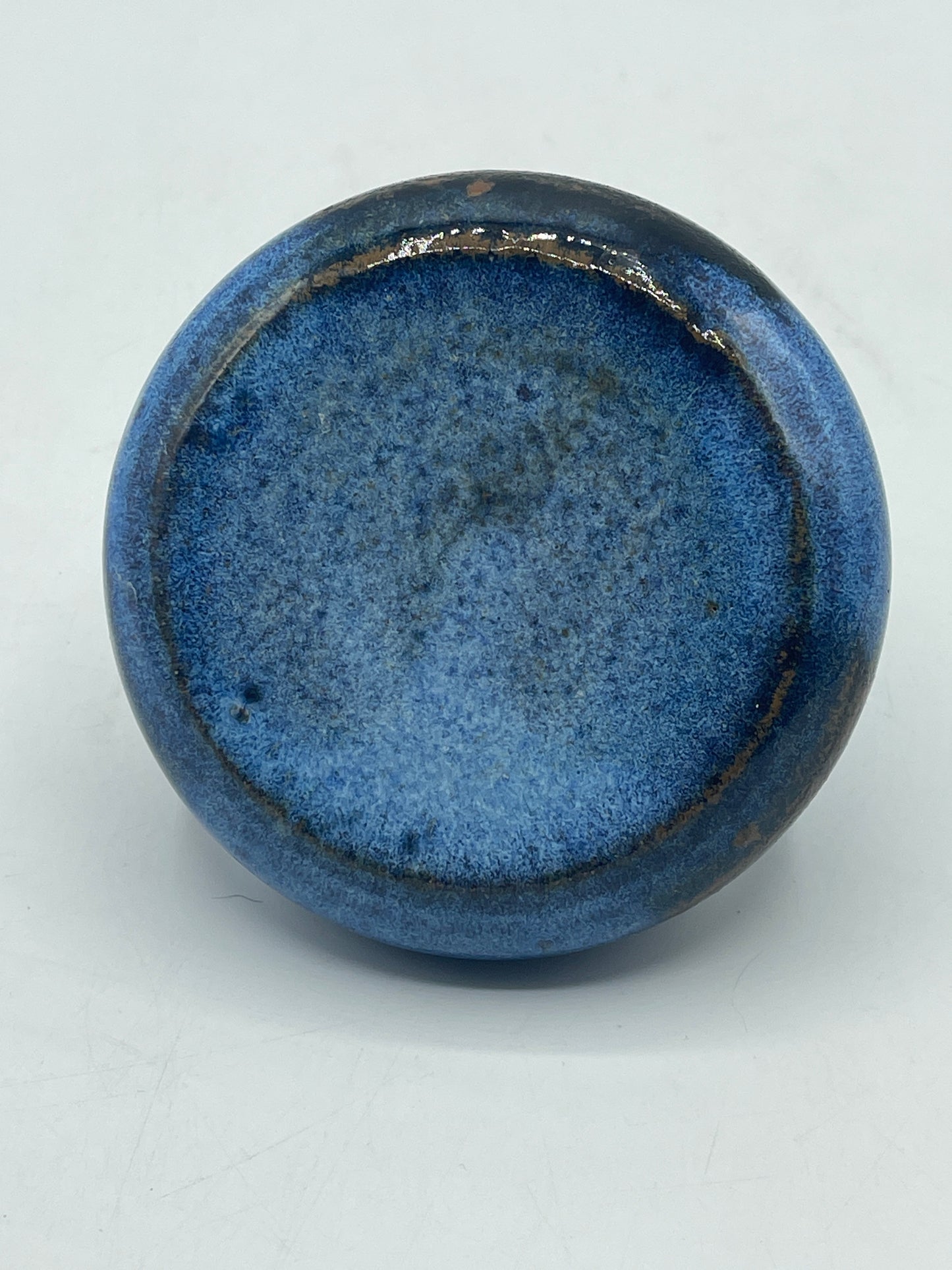 Small Mexican Pottery Glazed Vase Blue with Brown