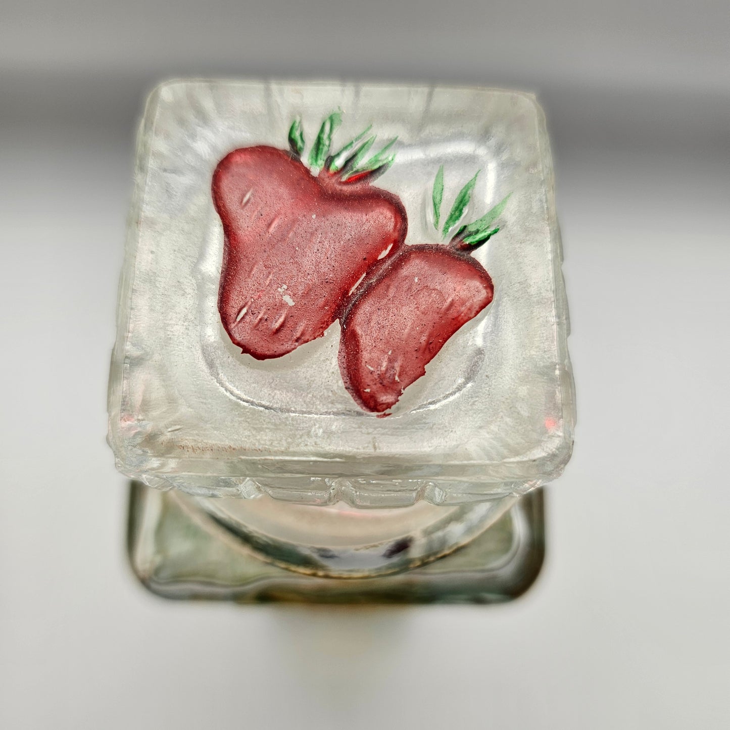 Vintage Glass Canister with Orange and Strawberry Decor