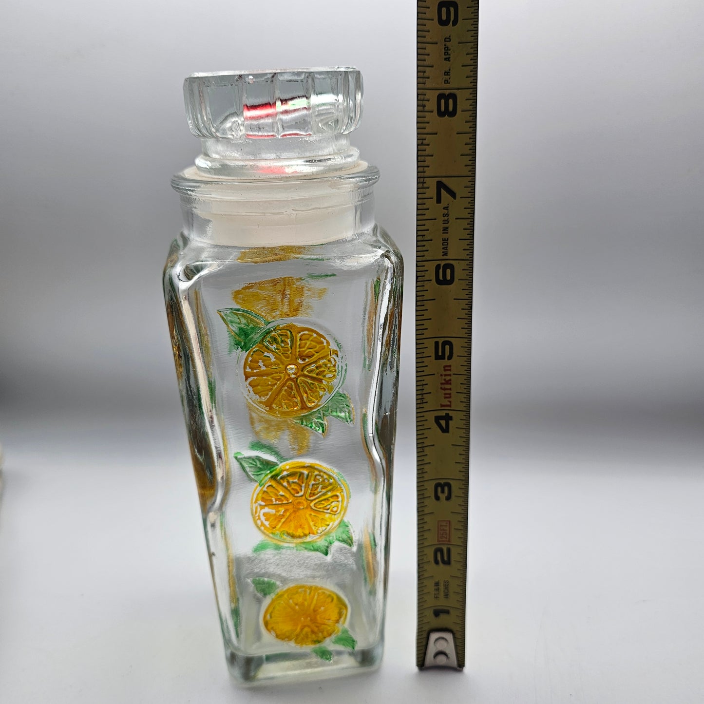 Vintage Glass Canister with Orange and Strawberry Decor