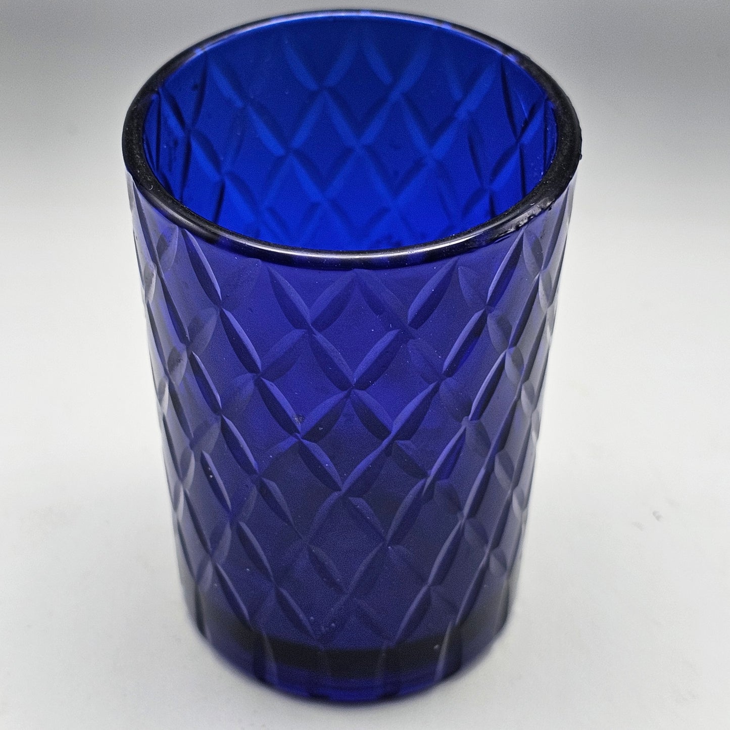 Vintage Diamond Pattern Cobalt Glass Juice Tumbler