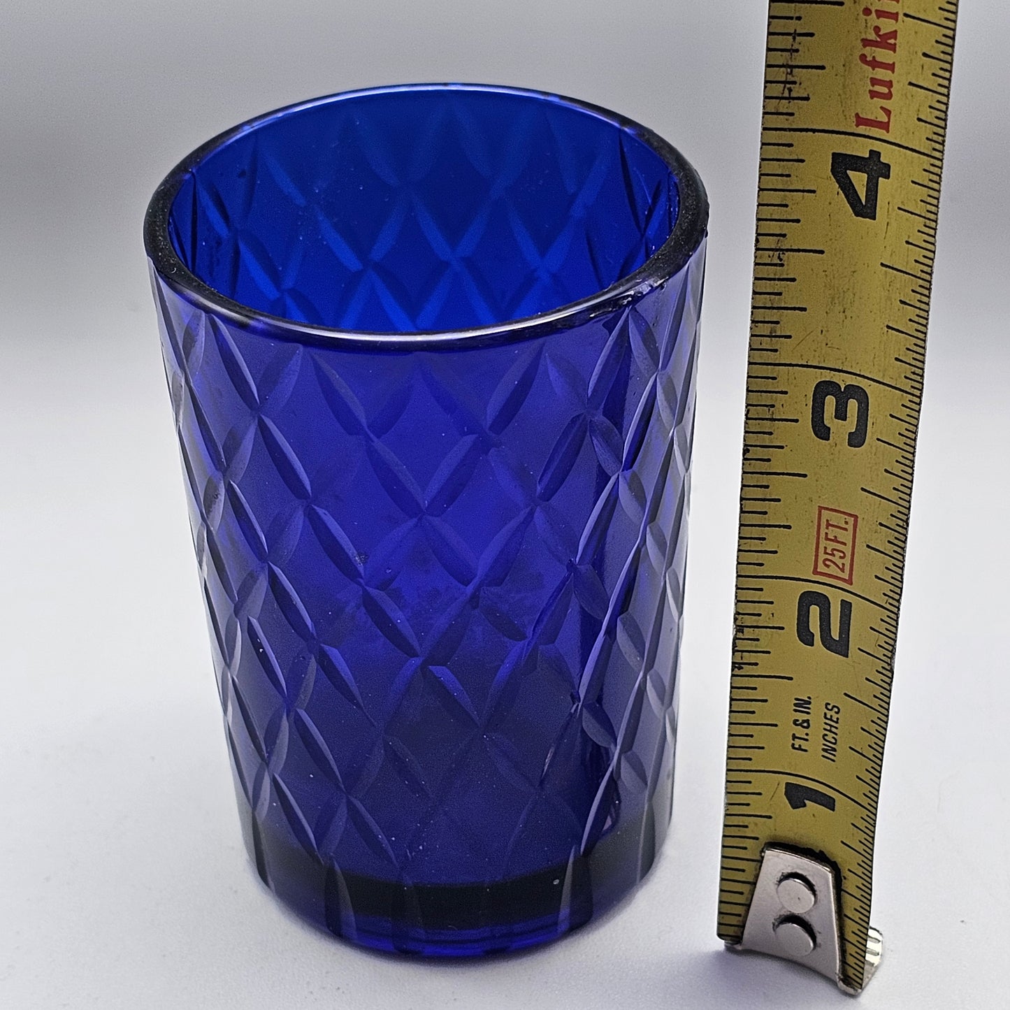 Vintage Diamond Pattern Cobalt Glass Juice Tumbler