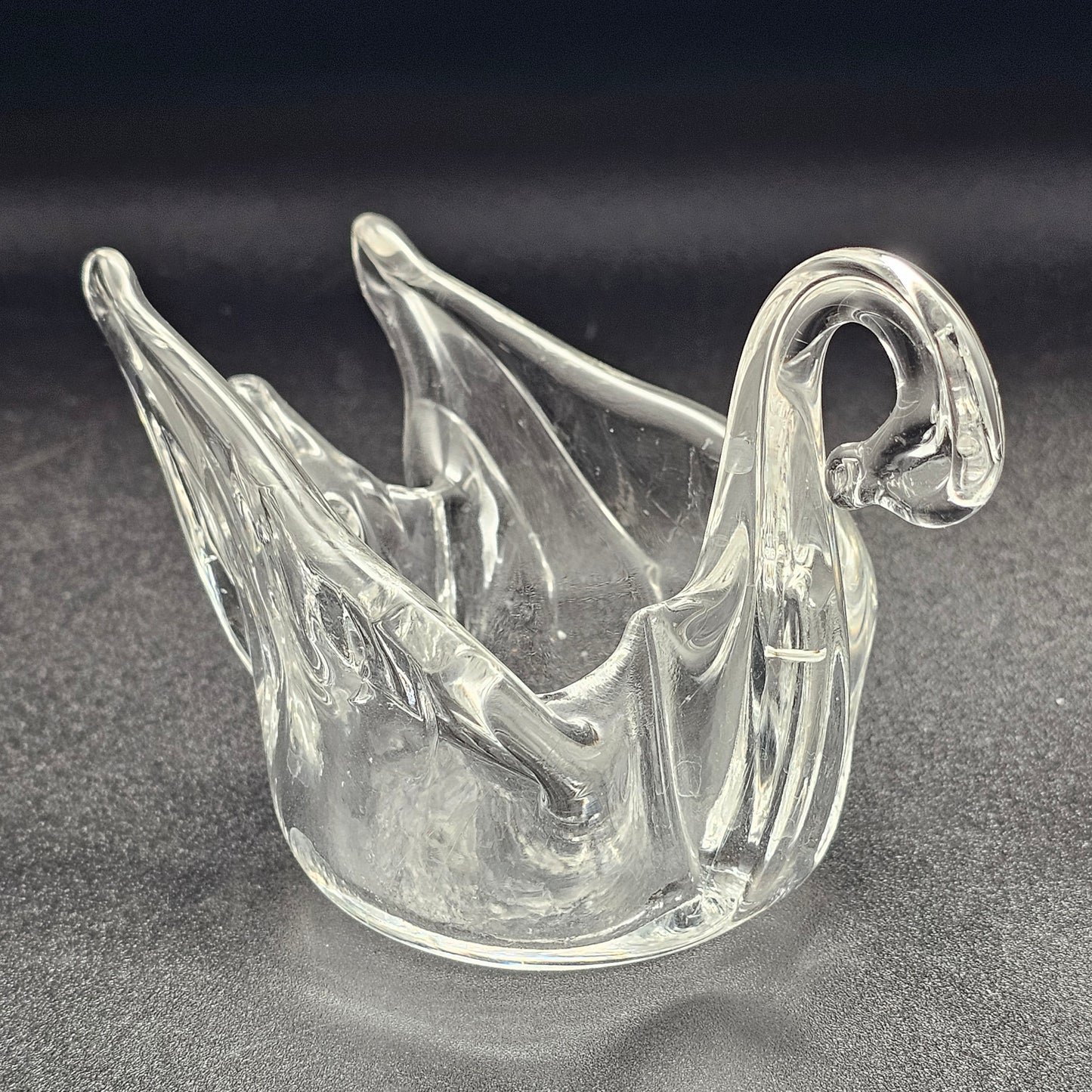 Vintage Clear Art Glass Swan Candy Dish or Candle Holder