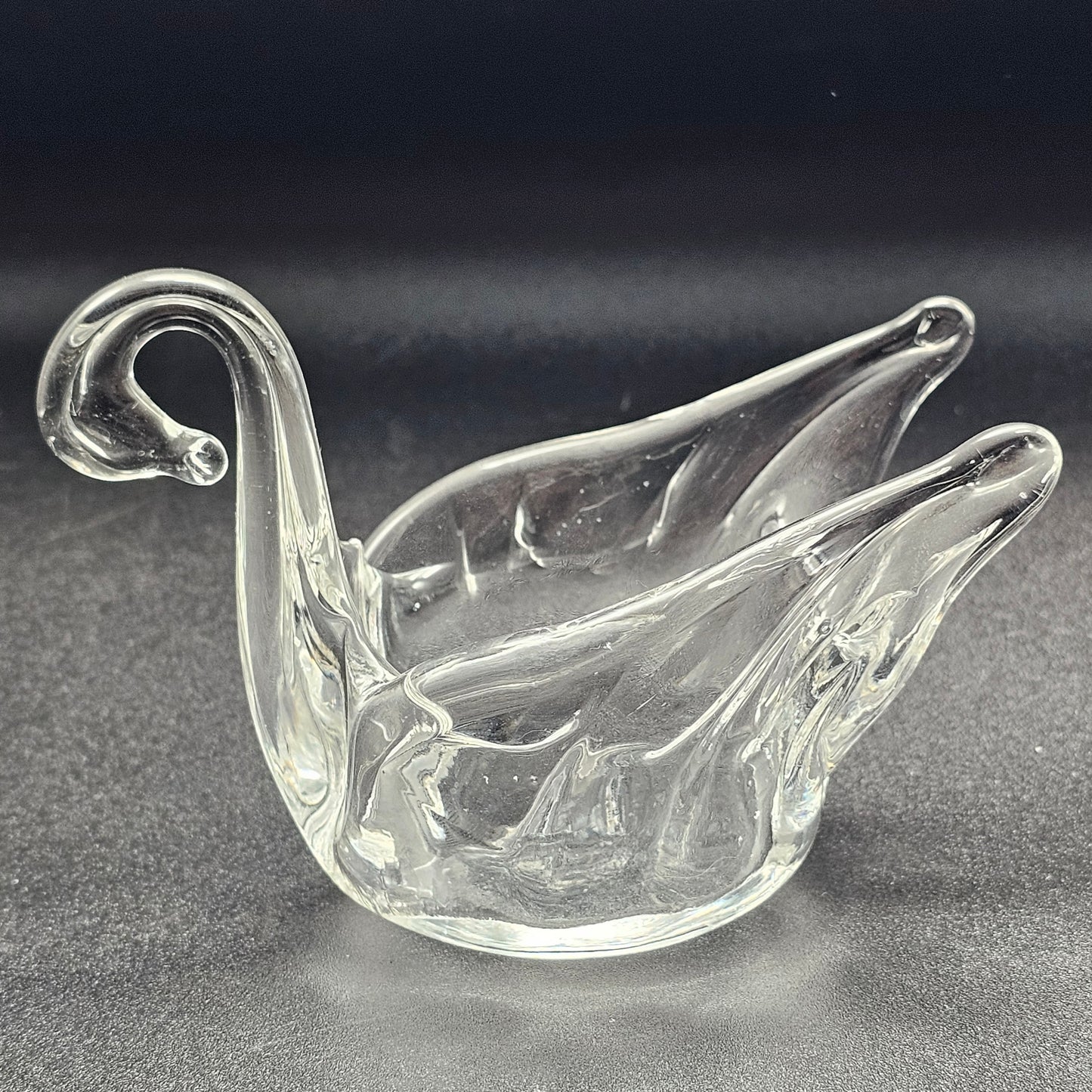 Vintage Clear Art Glass Swan Candy Dish or Candle Holder