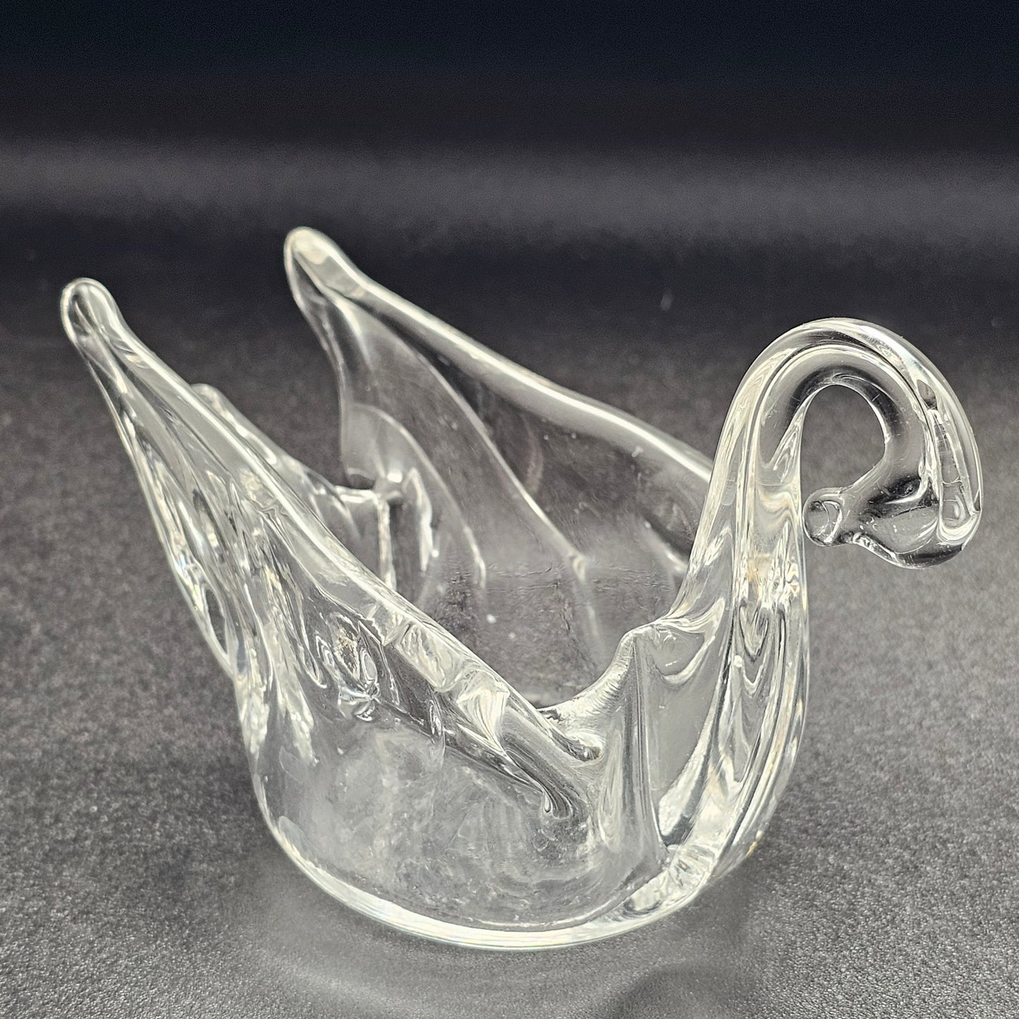 Vintage Clear Art Glass Swan Candy Dish or Candle Holder