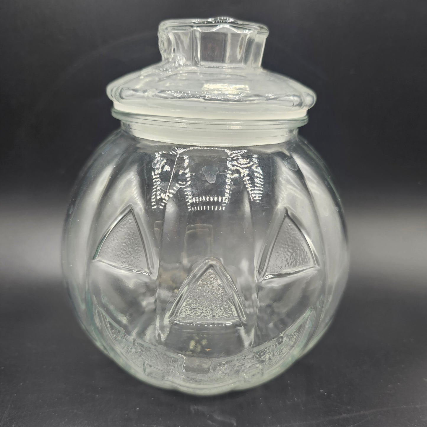 Vintage Clear Glass Jack O Lantern Pumpkin Candy Jar