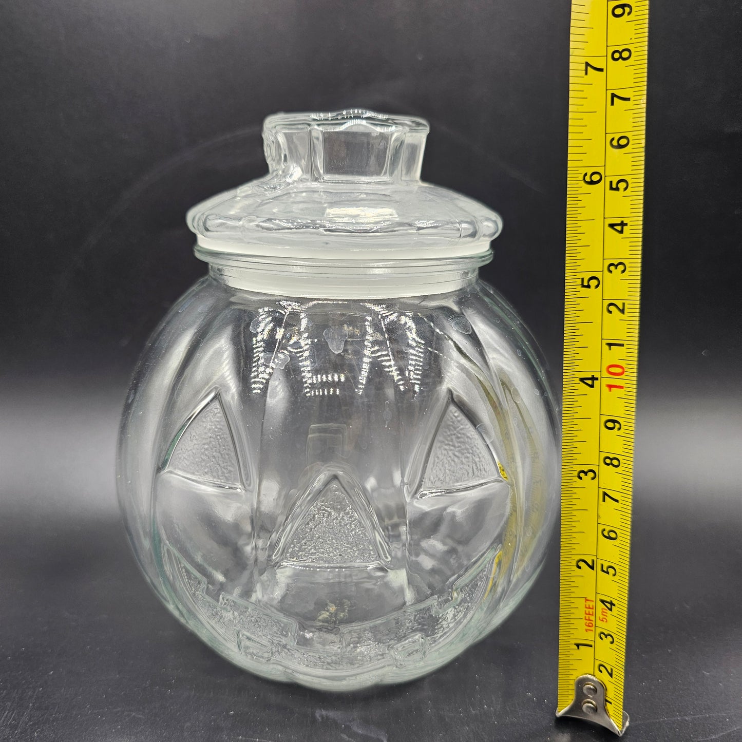 Vintage Clear Glass Jack O Lantern Pumpkin Candy Jar