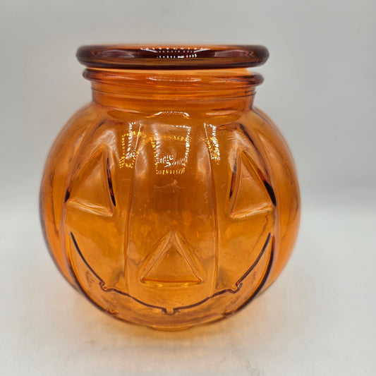 Vintage Orange Glass Jack O Lantern Pumpkin Candy Jar