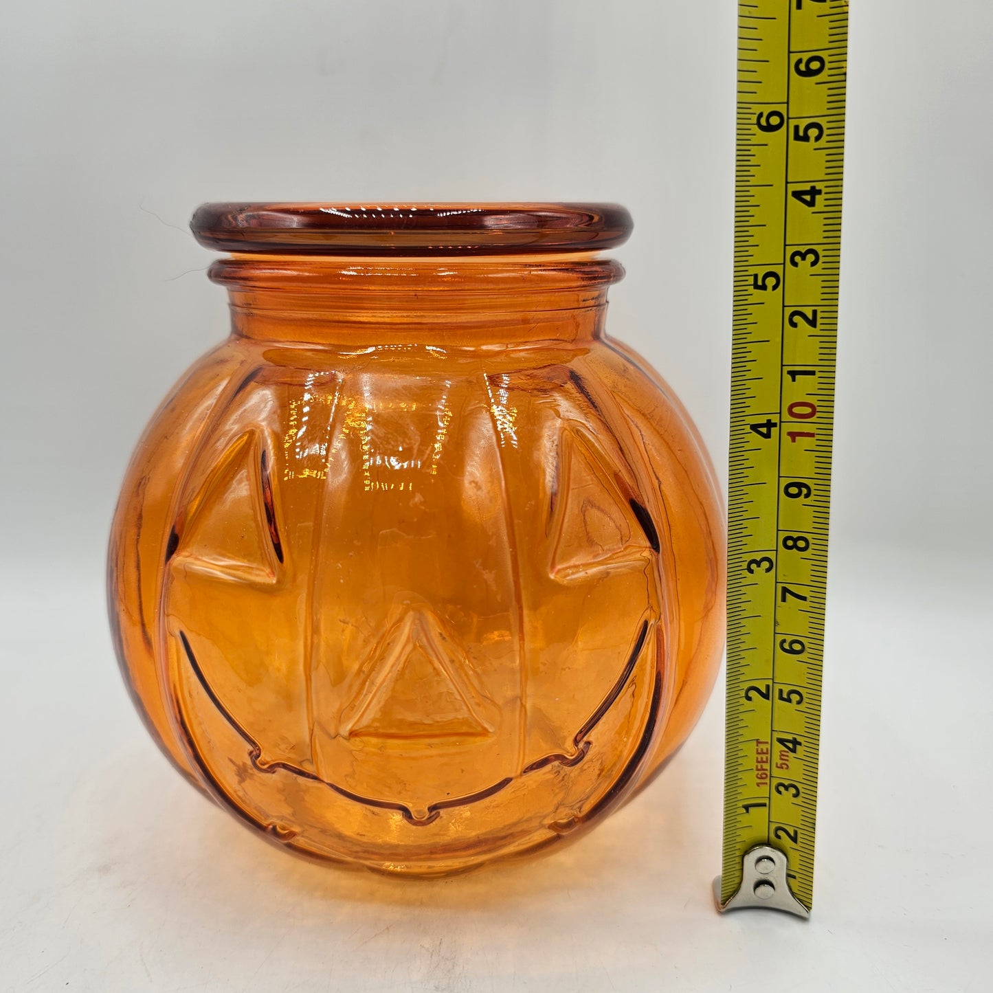 Vintage Orange Glass Jack O Lantern Pumpkin Candy Jar