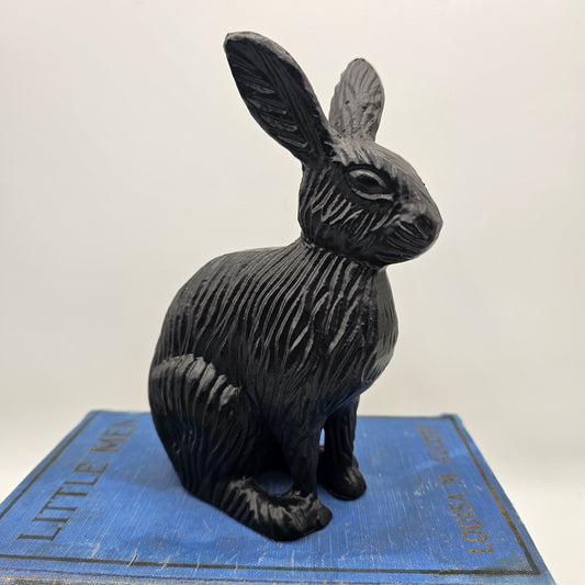 Carved Metal Black Rabbit Figurine