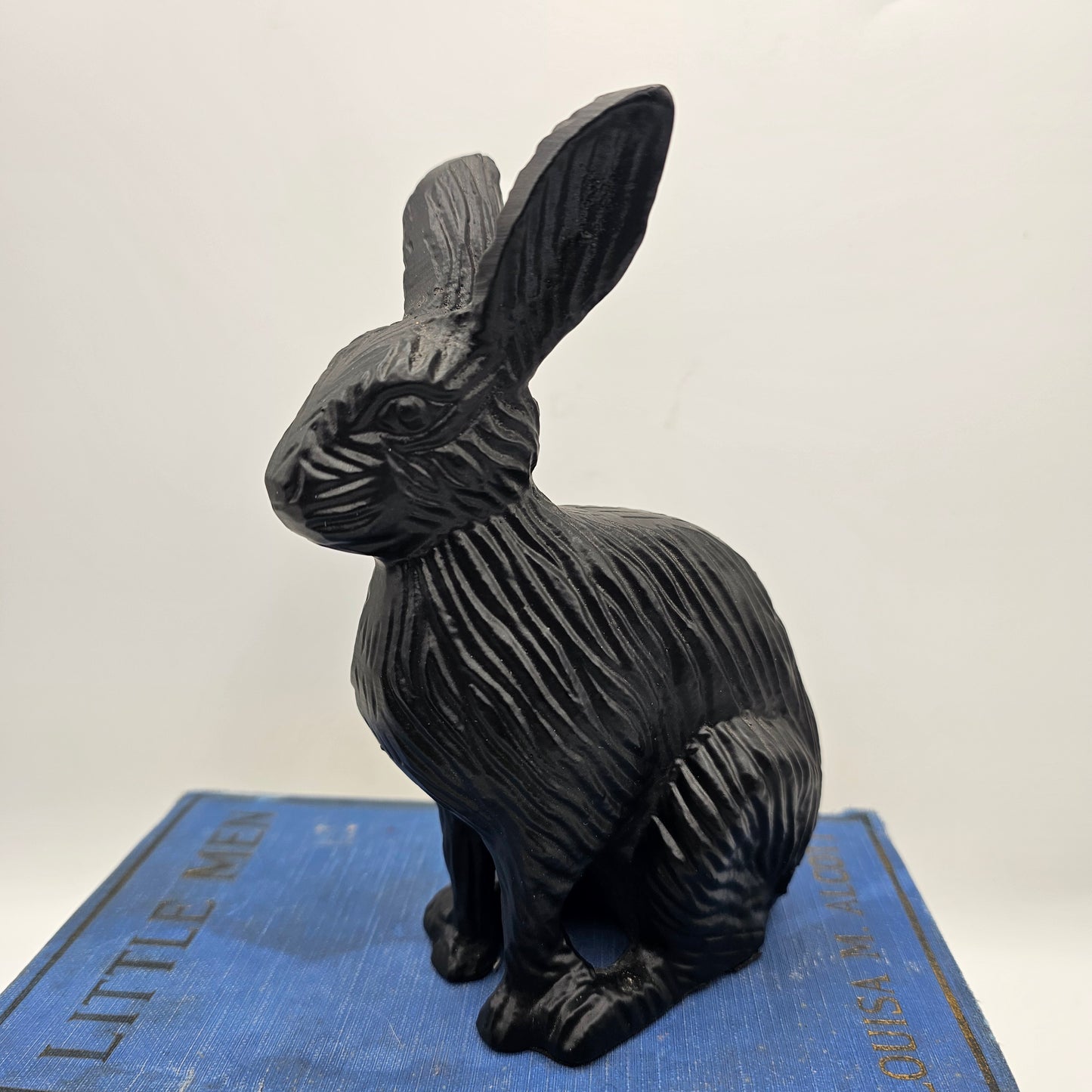 Carved Metal Black Rabbit Figurine