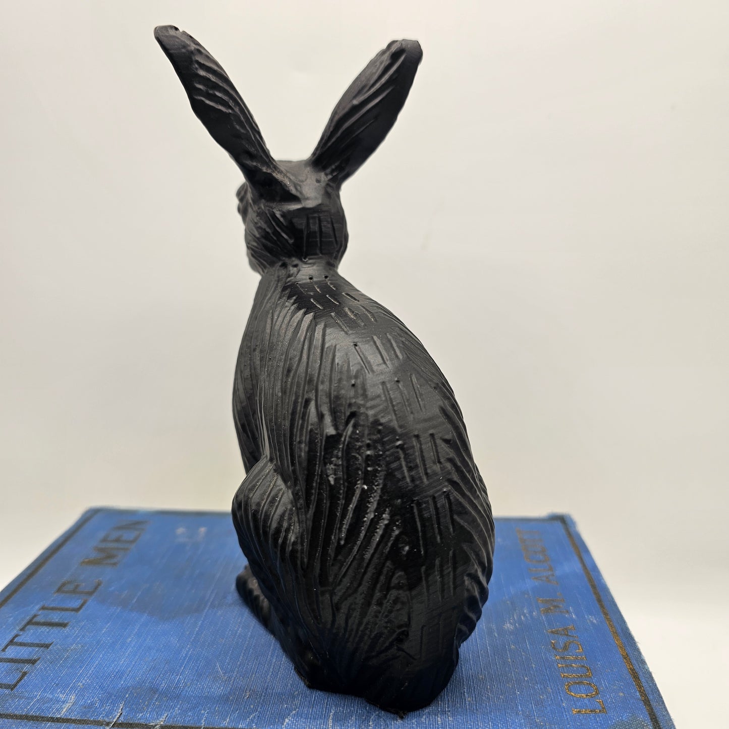 Carved Metal Black Rabbit Figurine