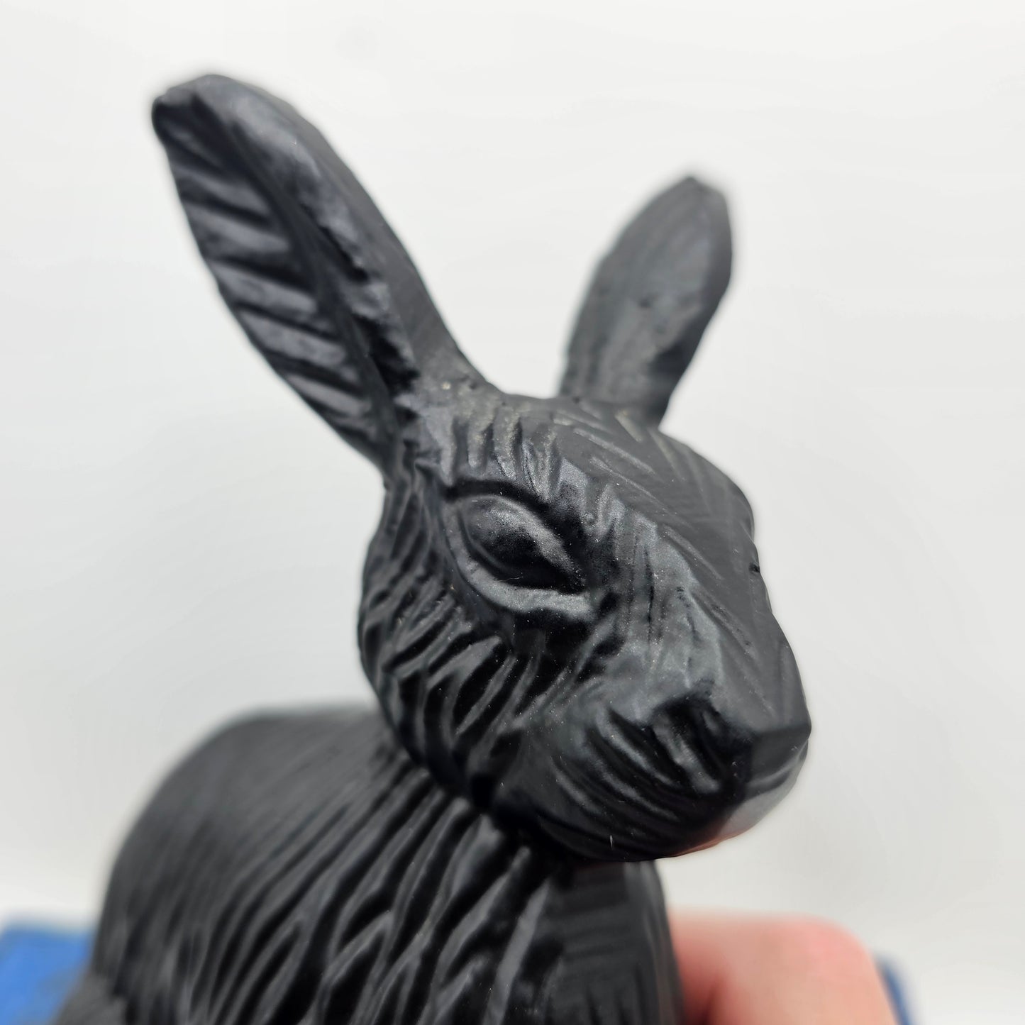 Carved Metal Black Rabbit Figurine